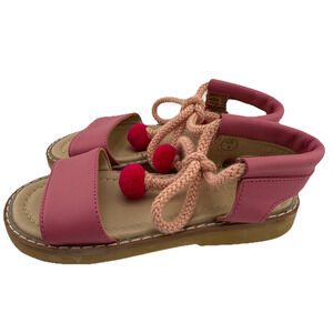 Petits Marcheurs Girls Belinda Pom Pom Pink Leather Flat Sandals Size 9 NWOB‎